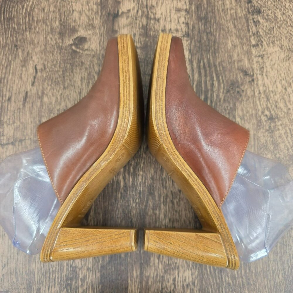 No Boundaries Vintage Mules Clogs Heels 10 Brown Square Toe Leather Y2K Side Tie - Picture 9 of 15